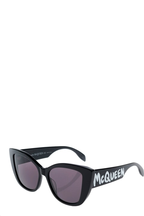 Mcqueen Graffiti Cat-eye Sunglasses In Black
