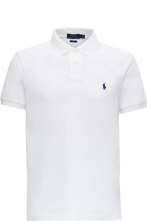 Polo Ralph Lauren Slim Fit White Cotton Polo Shirt With Logo - Blue