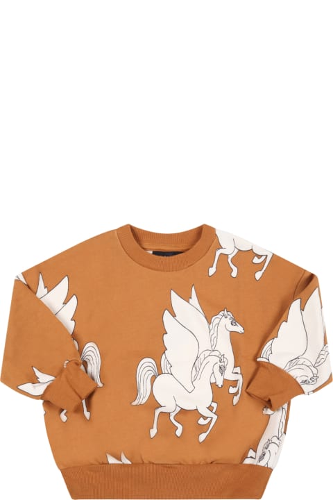 Mini Rodini Brown Sweatshirt For Babykids With Pegasus - Ivory