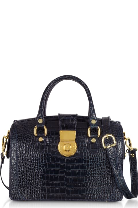 Blue Croco-stamped Italian Leather Doctor Bag