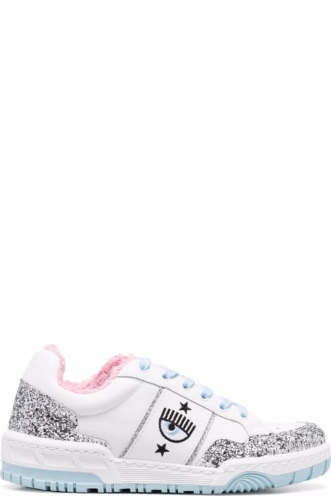 Glittered Leather Sneakers With Logo