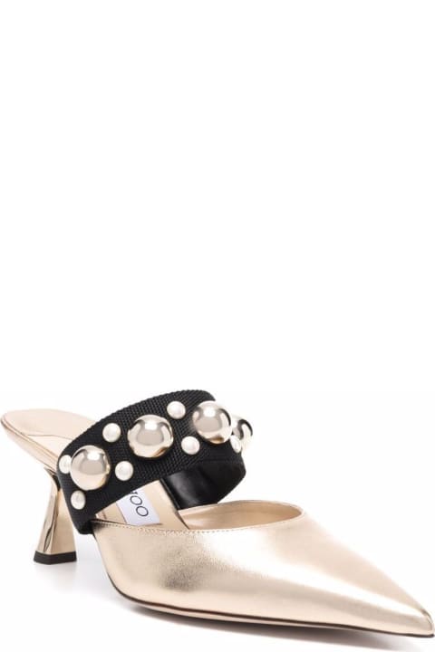 Jimmy Choo Woman's Basette Gold Colored Leather Mules With Studs Detail