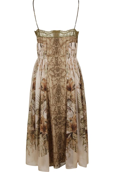 Alberta Ferretti Lace Detail Pleated Long Dress - Beige
