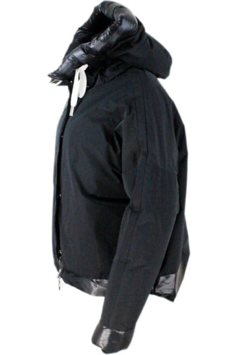 Short Trapeze Oversized Down Jacket With Reversible Hood In Bi-material Nylon And Technical Fabric
