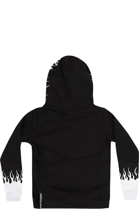 White Cotton Black Hoodie With White Flames