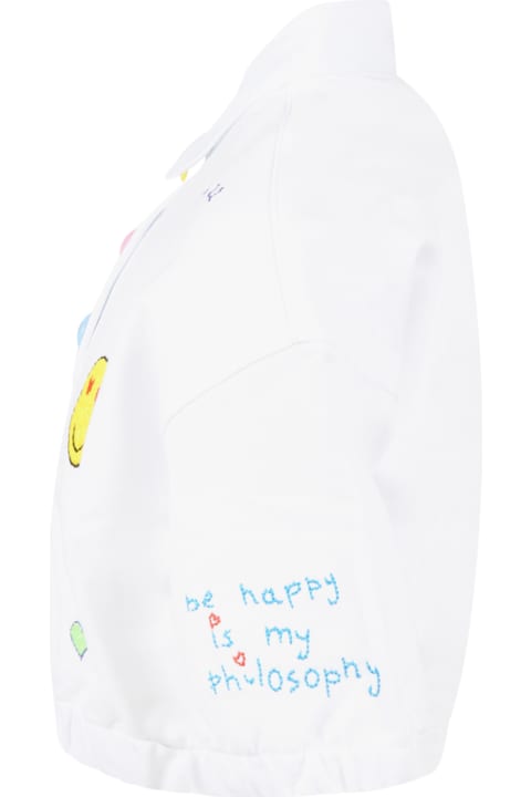 Philosophy di Lorenzo Serafini Kids White Polo For Girl With  Designs Embroidered - Green