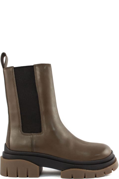 Olive Green Leather Storm Leather Ankle Boots