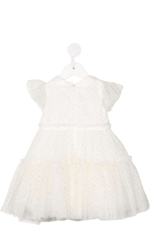 Monnalisa White Tulle Polka Dot Dress - Bianco