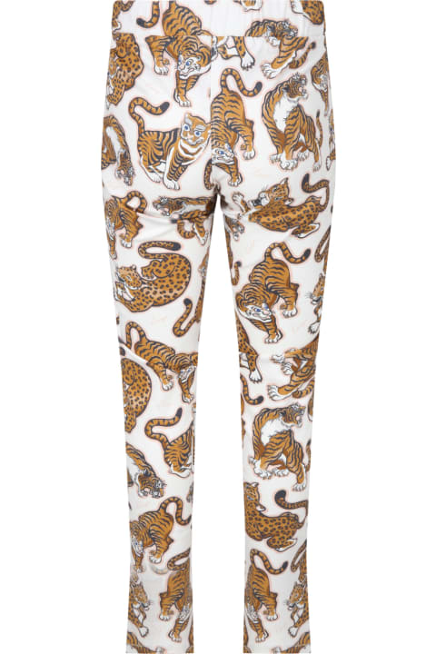 Kenzo Kids White Trouser For Kids With Tiger - Blu