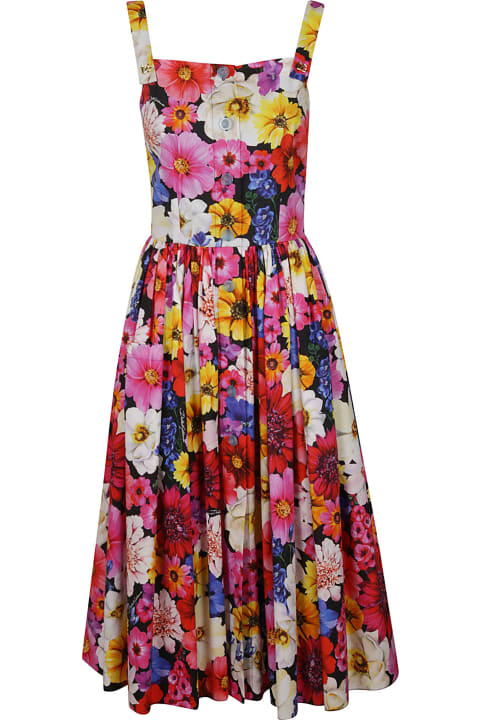 All-over Floral Print Pleated Flared Dress