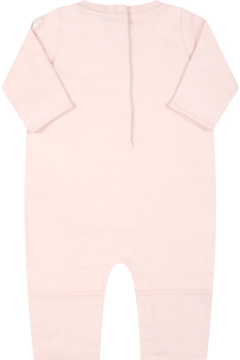 Pink Jumpsuit For Baby Girl With Embroidered Logo