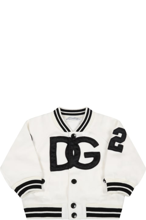 White Jacket For Baby Boy With Black Logo