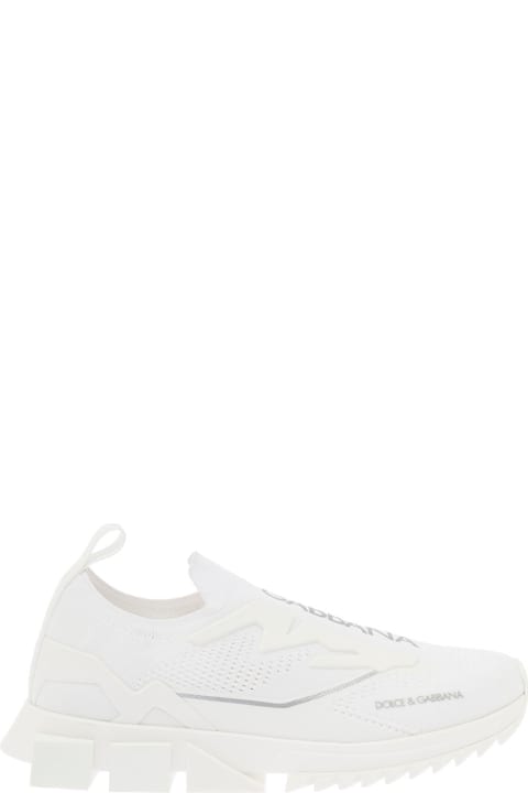 Dolce & Gabbana Woman's White Stretch Fabric Sneakers With  Logo