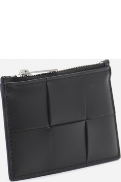 Card Holder In Leather With Intrecciato Motif