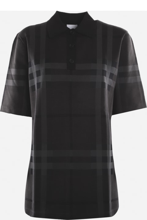 Oversized Silk Polo Shirt With All-over Check Motif