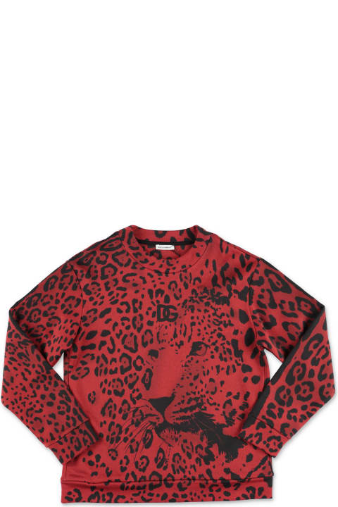 Dolce & Gabbana Felpa Rossa Animalier In Cotone
