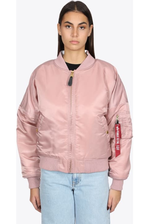 Ma-1 Rev Fur Wmn Pink nylon and eco-fur reversible bomber jacket