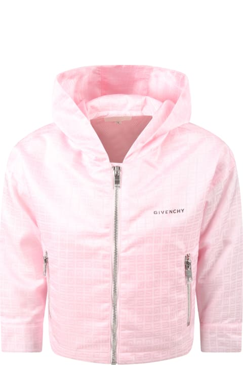 Givenchy Pink Jacket For Girl With Black Logo - Blu