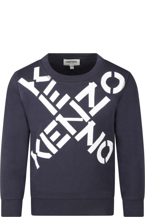 Kenzo Kids Grey Sweatshirt For Kids With Logos - Blu