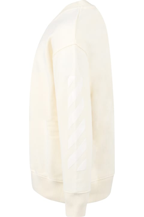 Off-White Ivory Sweatshirt For Girl With Logo - Multicolor