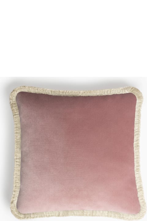 Lo Decor Happy Pillow Pink Velvet Dirty White Fringes - red / white