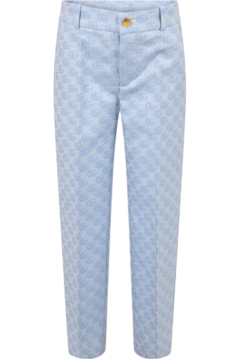 Gucci Light-blue Pants For Boy With Double Gg - Fire