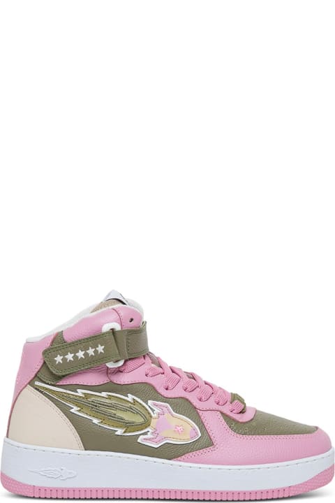 Enterprise Japan Rocket High Sneakers In Pink And Khaki Leather - Beige