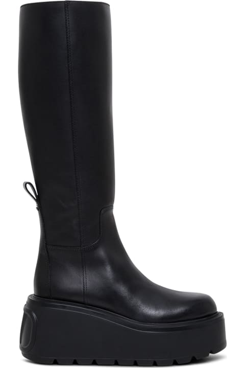 Black Leather Boots With Oversize Sole And Vlogo