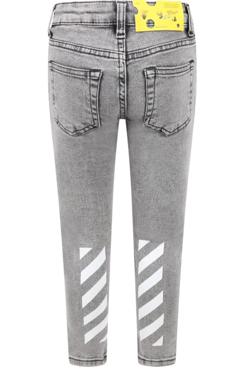 Off-White Grey Jeans For Boy With Logo - Bianco e Nero