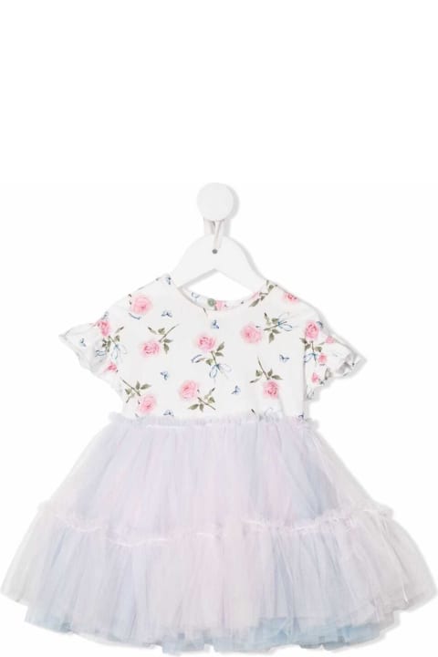 Monnalisa Floral Tulle Skirt Dress - Panna