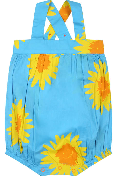 Stella McCartney Kids Light-blue Romper For Baby Girl With Yellow Daisies - Fuchsia
