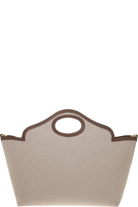Small Soft Tote Pocket In Two-tone Canvas And Leather