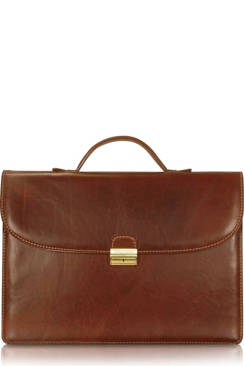 Men's Handmade Brown Leather Single Gusset Briefcase