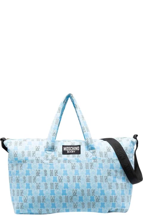 Moschino Light Blue Changing Bag With Print - Panna