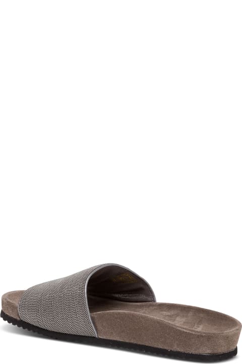 Brunello Cucinelli Slide Leather Monile Sandals - Grey