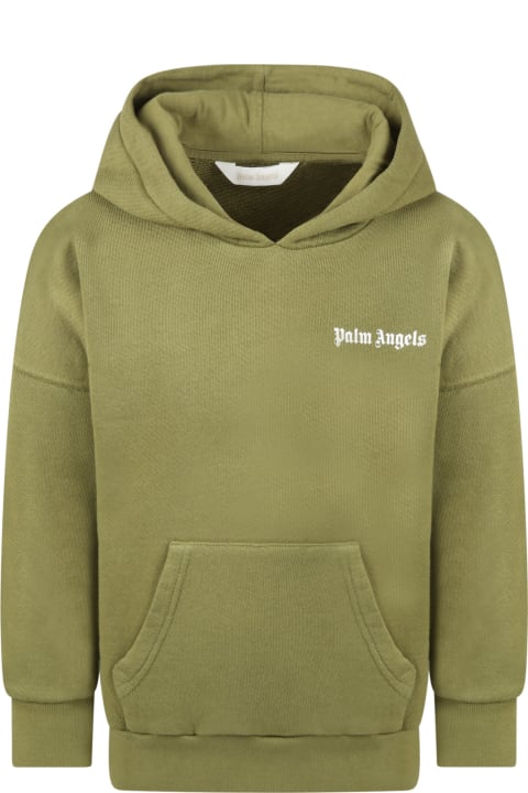 Palm Angels Green Sweatshirt For Kids With Logo - Blue