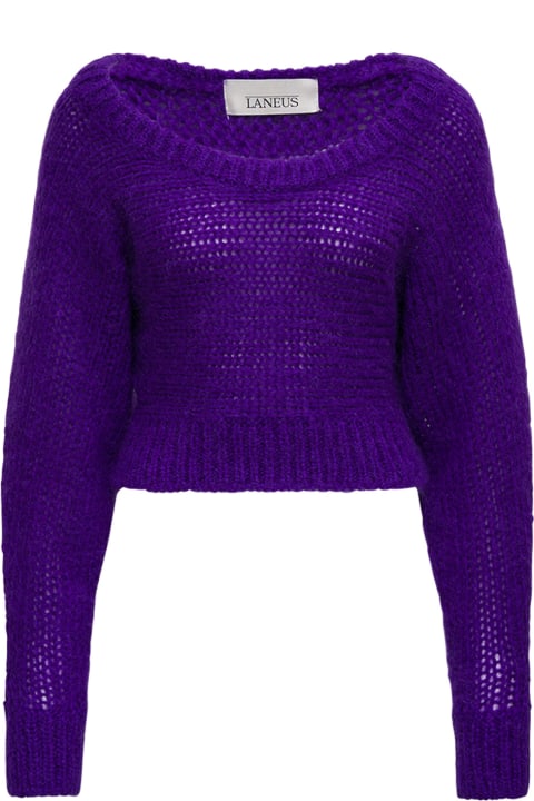 Laneus Purple Mohair Blend Sweater With Wide Neckline - Camel