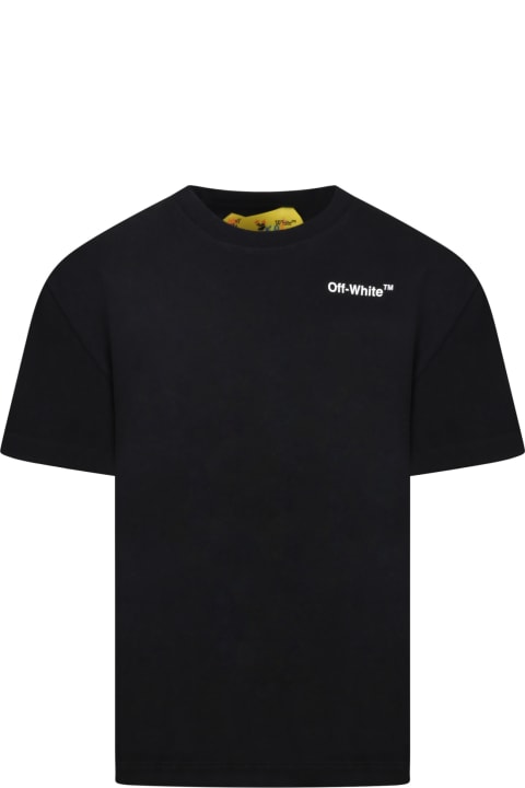 Off-White Black T-shirt For Girl With Logo - Nero e Arancione