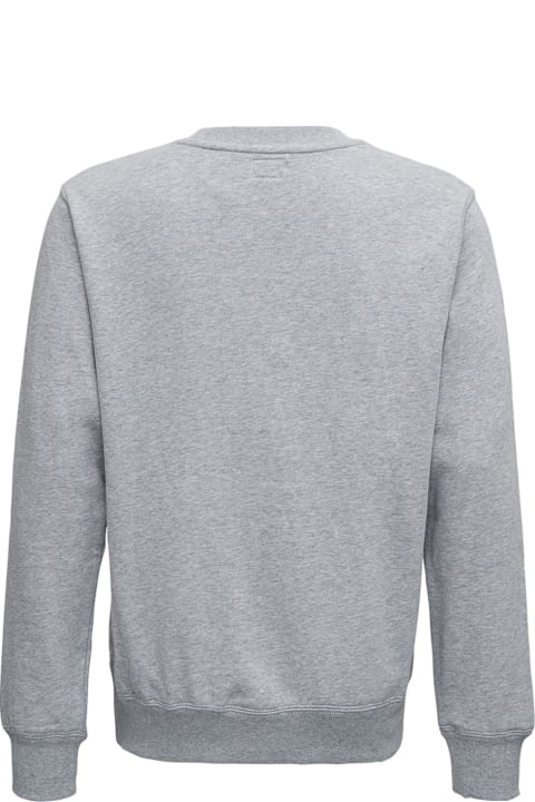 Evisu Grey Cotton Crew Neck Sweatshirt With Logo Print - Blu