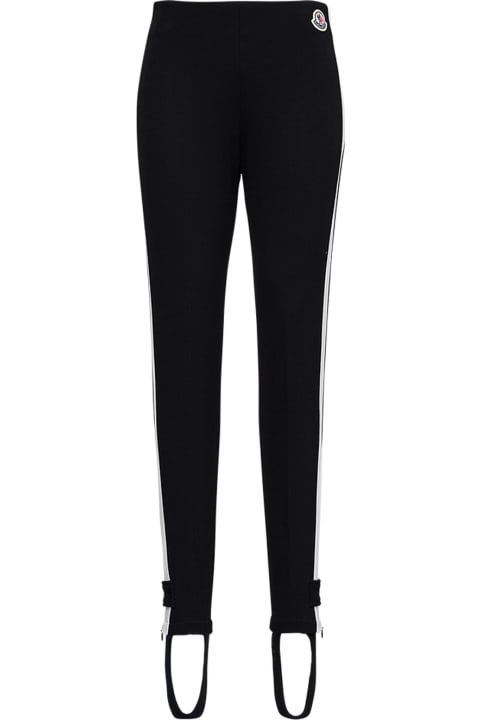Moncler Black Stretch Fabric Leggings With Logo Patch - Nero
