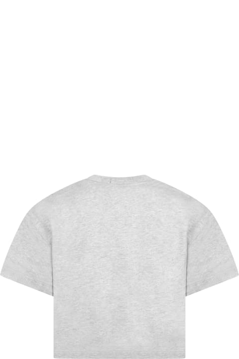 Gray T-shirt For Girl With Silver And Black Logo