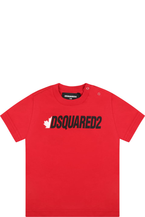 Dsquared2 Red T-shirt For Baby Boy With Logo - Denim