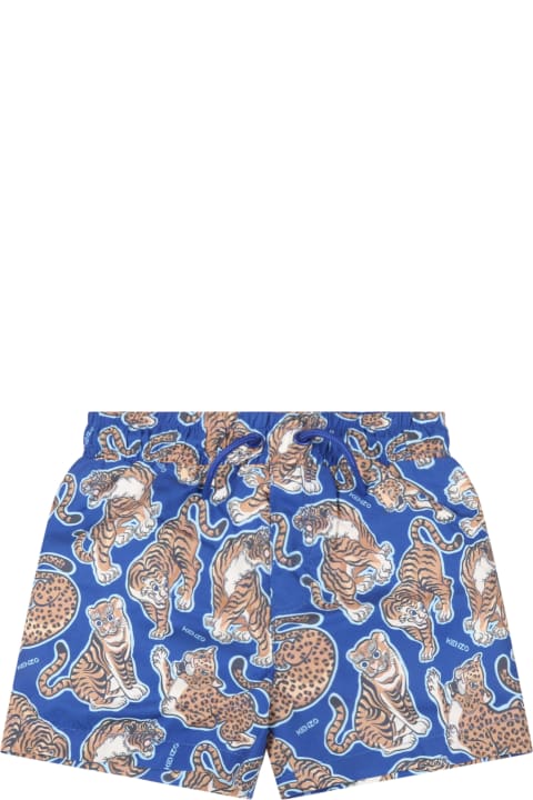 Blue Swimshort For Boy With Tigers