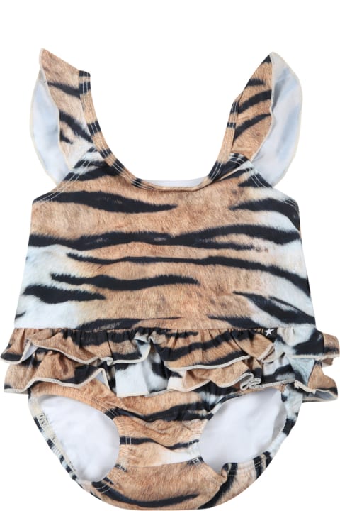 Molo Multicolor Swimsuit For Baby Girl With Tiger Print - Multicolor