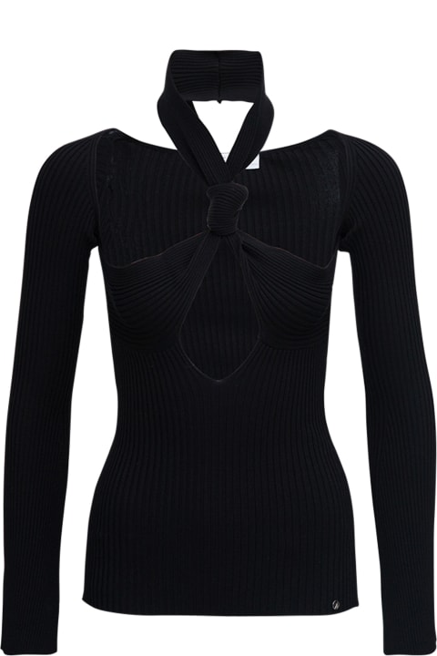 The Attico Mali Viscose Blend Sweater With Knotted Detail - BLACK