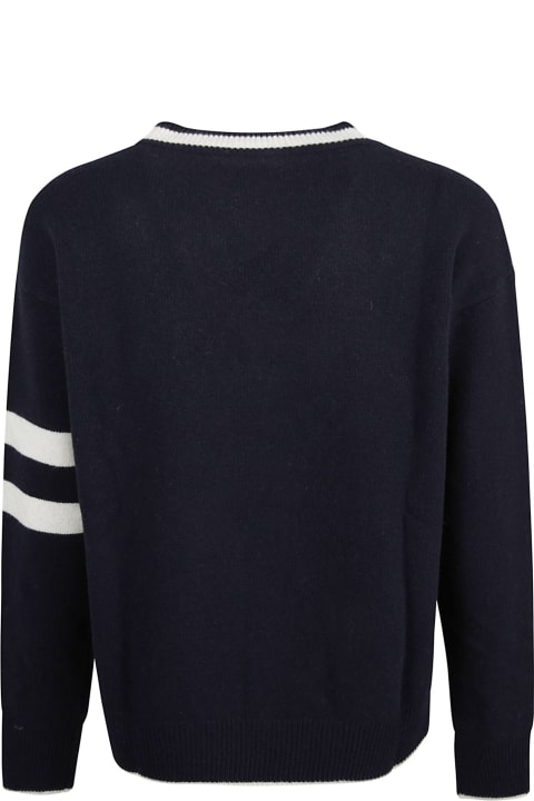 The Seafarer V-neck Ribbed Logo Sweater - Blue
