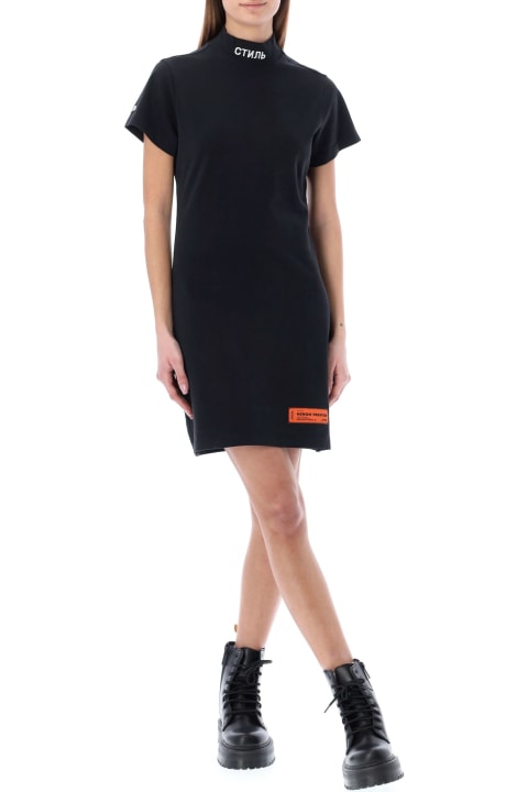 HERON PRESTON Ctnmb S/s Turtleneck Dress - BLACK