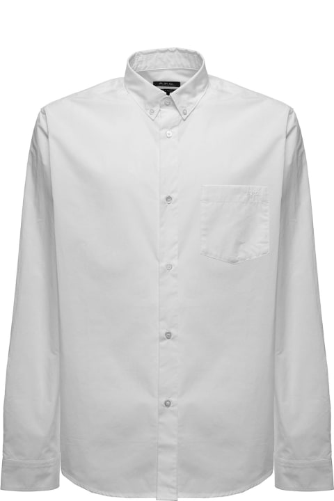 A.P.C. White Cotton Poplin Shirt - Iak Dark Navy