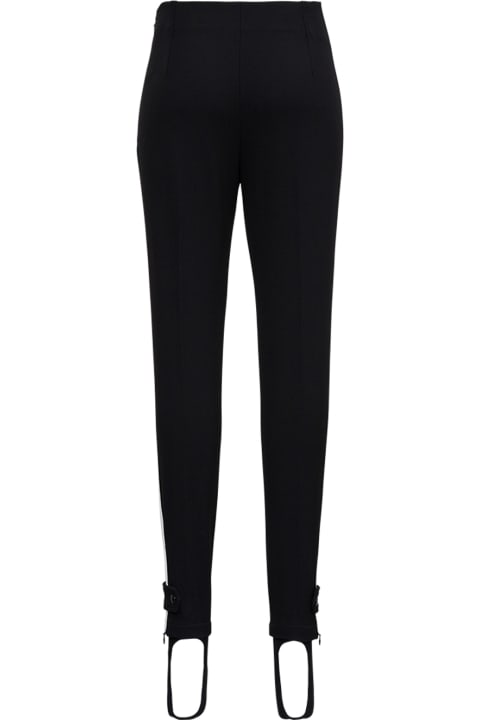 Black Stretch Fabric Leggings With Logo Patch