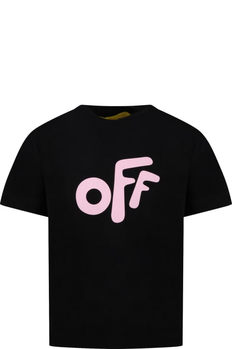 Off-White Black T-shirt For Girl With Pink Logo - Giallo e Nero